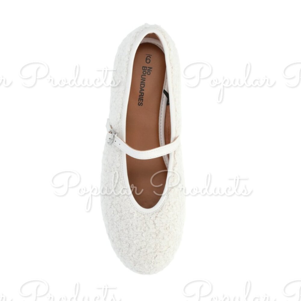 Faux Shearling Mary Jane Flats, White - Picture 4 of 8